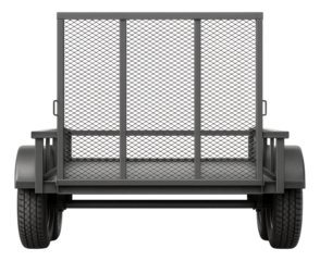 Dual axle utility trailer featuring a mesh ramp gate.
