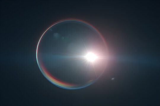 Lens flare and sunlight light effects with glowing rays, blue lens flare, sun flare beam, circle, ring, isolated on black background for design