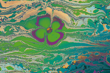 Abstract colorful ebru marbling art with floral pattern texture background