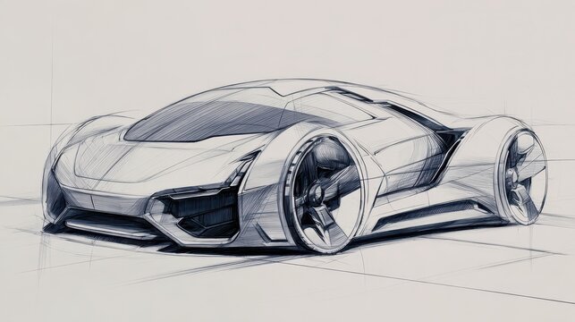 Innovative Car Engineering Sketch: Creative Automotive Design Development with Markers and Tools