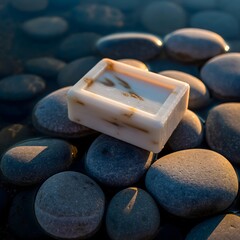 Soap Bar Mockup on Winter Spa Stones, Relaxing Seasonal Wellness and Skincare Display