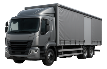 Articulated truck featuring gray tarp and sliding side entry.