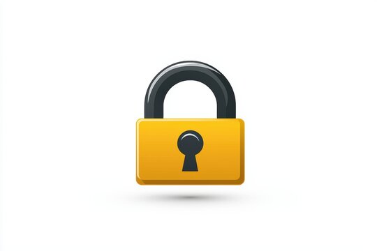Secure Digital Lock Icon: Yellow Padlock Symbolizing Internet Security, Data Protection, Privacy, Encryption, and Access Control on White Background.