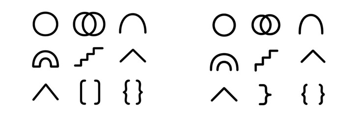 Minimalist geometric shapes and abstract line icons for modern design and technology interfaces