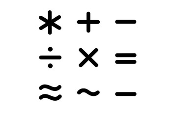 Obraz premium Plus, minus, multiplication, division, and equality mathematical symbols in black icon style
