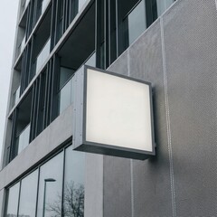 Blank square lightbox sign mockup on modern building facade for store branding
