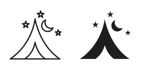 Night camping icon for website, thin line icons. vector logo design © iconic