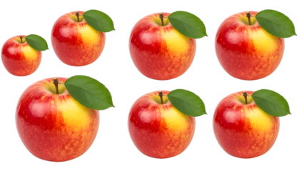Red apples with green leaves on isolated on a transparent background fruit fresh