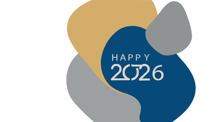 Modern abstract Happy 2026 new year greeting card design with colorful organic shapes on a white background