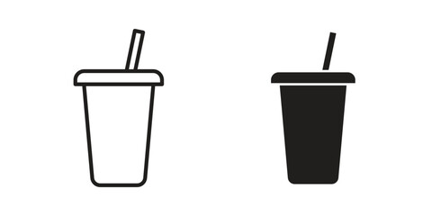 Plastic drinking cup icon for website, thin line icons. vector logo design