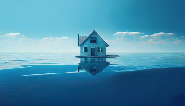 blue aftermath minimalist home underwater reflecting sky and loss in cool clean style - Powered by Adobe