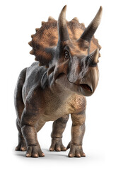 3D Lifelike Triceratops Dinosaur Illustration with Three Horns and Frill, Isolated on White Background
