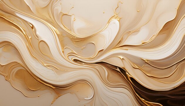 abstract acrylic fluid texture in beige tones and golden splashes