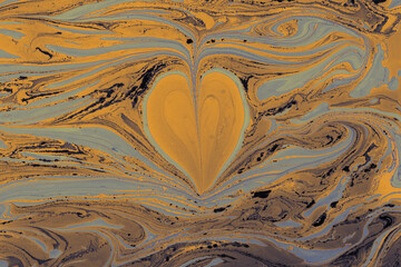 Abstract ebru marbling texture with heart shapes and love concept