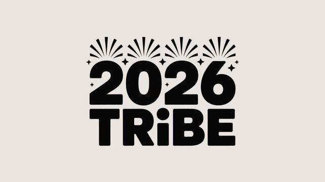 Modern 2026 Tribe logo with fireworks and starburst design elements