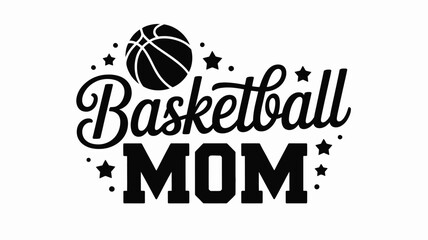 Basketball mom graphic with ball and stars design