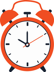 Orange alarm clock vector artwork with black hands and bells showing 10: 00 time isolated on a white background.