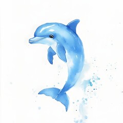 Delightful watercolor illustration depicts a cheerful marine mammal leaping from water