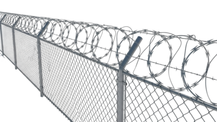 A razor wire fence isolated on transparent background for security and protection concepts
