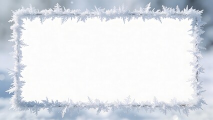 Frosted white frame with snowflakes on winter ice background  
