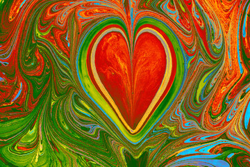 Abstract ebru marbling texture with heart shapes and love concept