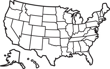 Outline usa map with states and checkerboard background geographic border country political © fay009
