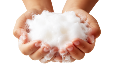 hands with foam on transparent background