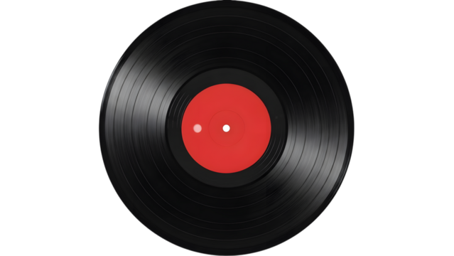 Vinyl record with red label isolated on a transparent background black music - Powered by Adobe