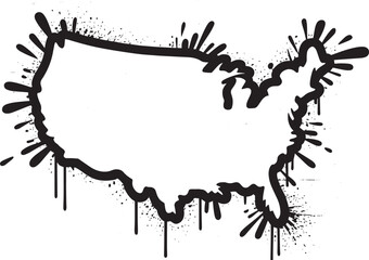 USA map outline dripping paint in graffiti style with ink splashes vector