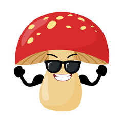 Cute Hand Drawn Strong Mushroom with Muscular Arm