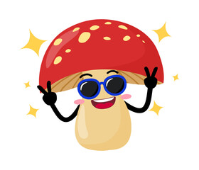 Cute Hand Drawn Mushroom Peace Sign Pose for Camera