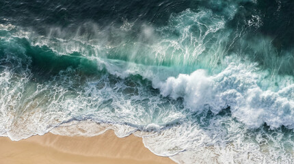 Crashing Ocean Waves Sweep Over Sun-Kissed Sand on a Breathtaking Summer Beach Landscape, Capturing the Vibrant Essence of Nature's Majesty in an Idyllic Blue Sea Coast Scene.