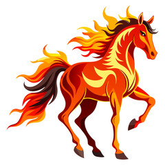 Fire Horse with Flames Mane and Tail Vector Illustration