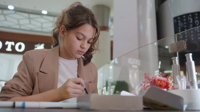 women prepare beauty samples, female artist carefully wraps skincare products by hand, young female creator meticulously packages her handcrafted skin care sample products with great attention