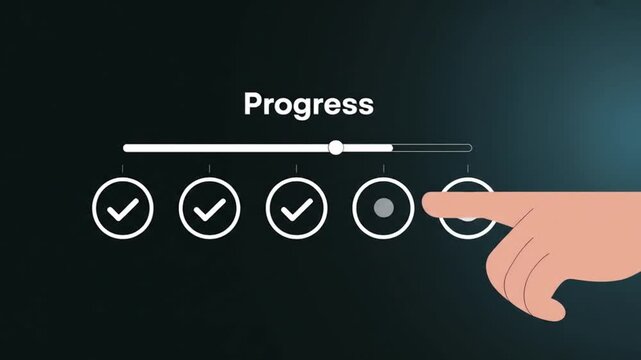 Hand interacting with progress bar and checkboxes on modern interface