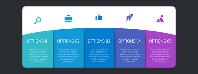 Progress bar featuring 5 arrow-shaped elements, symbolizing the five stages of business strategy and progression. Clean timeline infographic design template. Vector for mobile presentation.