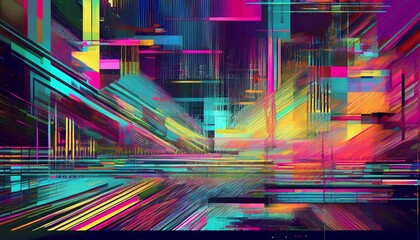 abstract digital glitch art screen digital noise multicolored distorted lines and chaotic patterns technological errors modern media