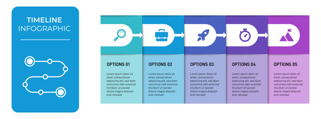 Progress bar featuring 5 arrow-shaped elements, symbolizing the five stages of business strategy and progression. Clean timeline infographic design template. Vector for mobile presentation.