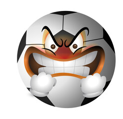 Cartoon soccer ball with angry face and clenched fists, expressive sports mascot illustration for competitive themes.