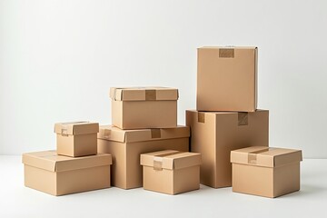 Fototapeta premium Detailed Image of Assorted Cardboard Shipping Boxes on White Background