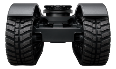 Extended track crawler with built-in mud guards for enhanced stability.