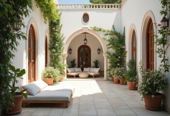 Charming White Stucco Villa with Elegant Courtyard Serenity in the Mediterranean Sun