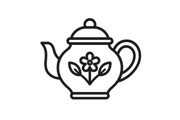 Obraz premium Simple outline teapot with delicate floral decoration graphic
