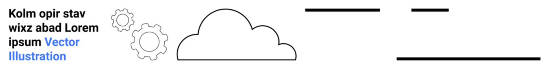 Cloud computing, data processing, network technology, collaboration tools, storage solutions, innovation. A cloud icon with two gears and horizontal lines. Cloud computing and data processing