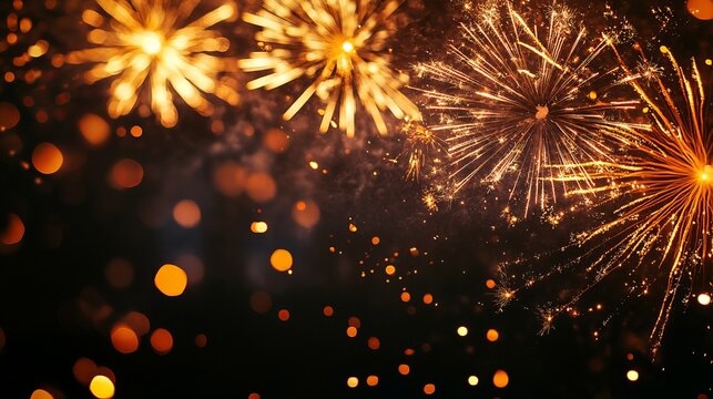 Vibrant Fireworks Display with Golden Sparks and Bokeh Lights at Night - Powered by Adobe