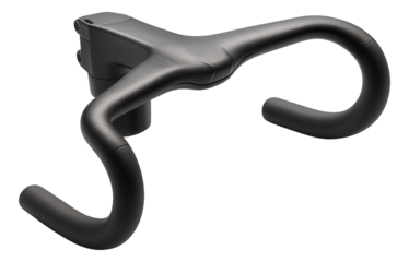 Unified stem and handlebar design with hidden cable routing for a sleek look.