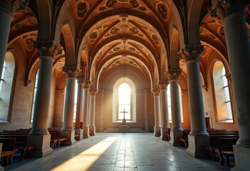Romantic Romanesque Church Masterpiece Arched Ceiling Serene Ruins Stone Details