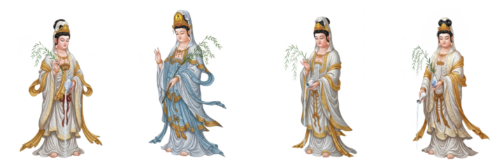 Set of Guanyin, Chinese Goddess of Mercy and Compassion, with Transparent Background, png oil paint