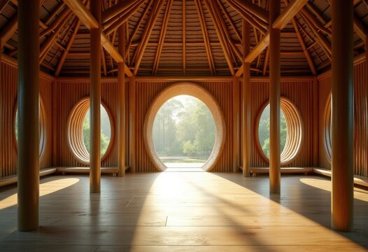 Stunning Bamboo Temple Open-Air Sanctuary Serene Atmosphere Tranquil Retreat Structure