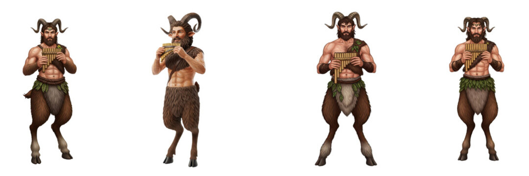 Set of Pan, Greek God of Nature and the Wild, with Transparent Background, png oil paint